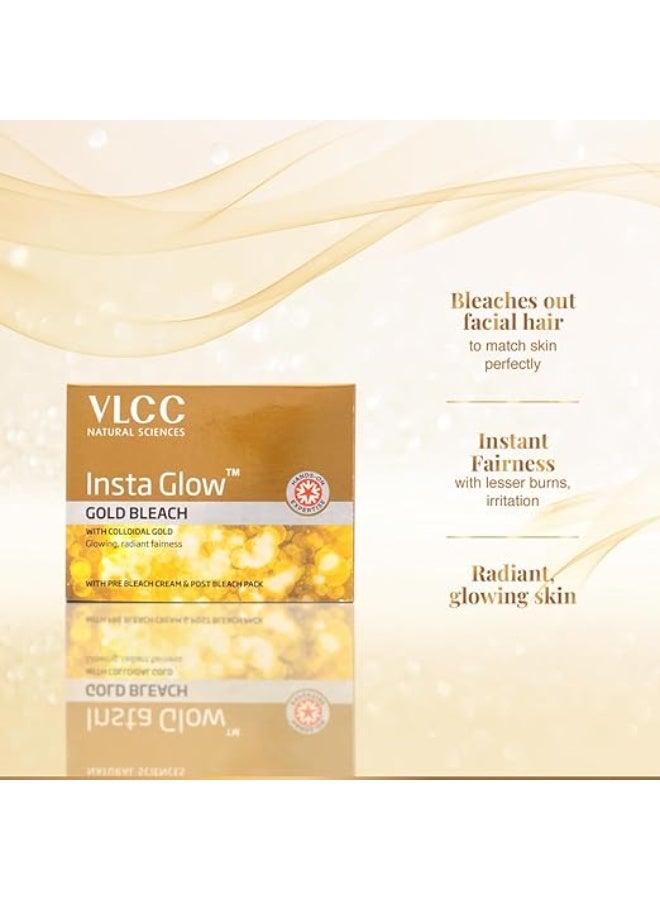 VLCC Insta Glow Gold Bleach - 30g X 4 (Pack of 4) - With Colloidal Glow For Glowing Fairness | Skin Brightening Bleach | Perfect Skin Match, Reduces Facial Hair Visibility, Brightens Complexion - Image 3